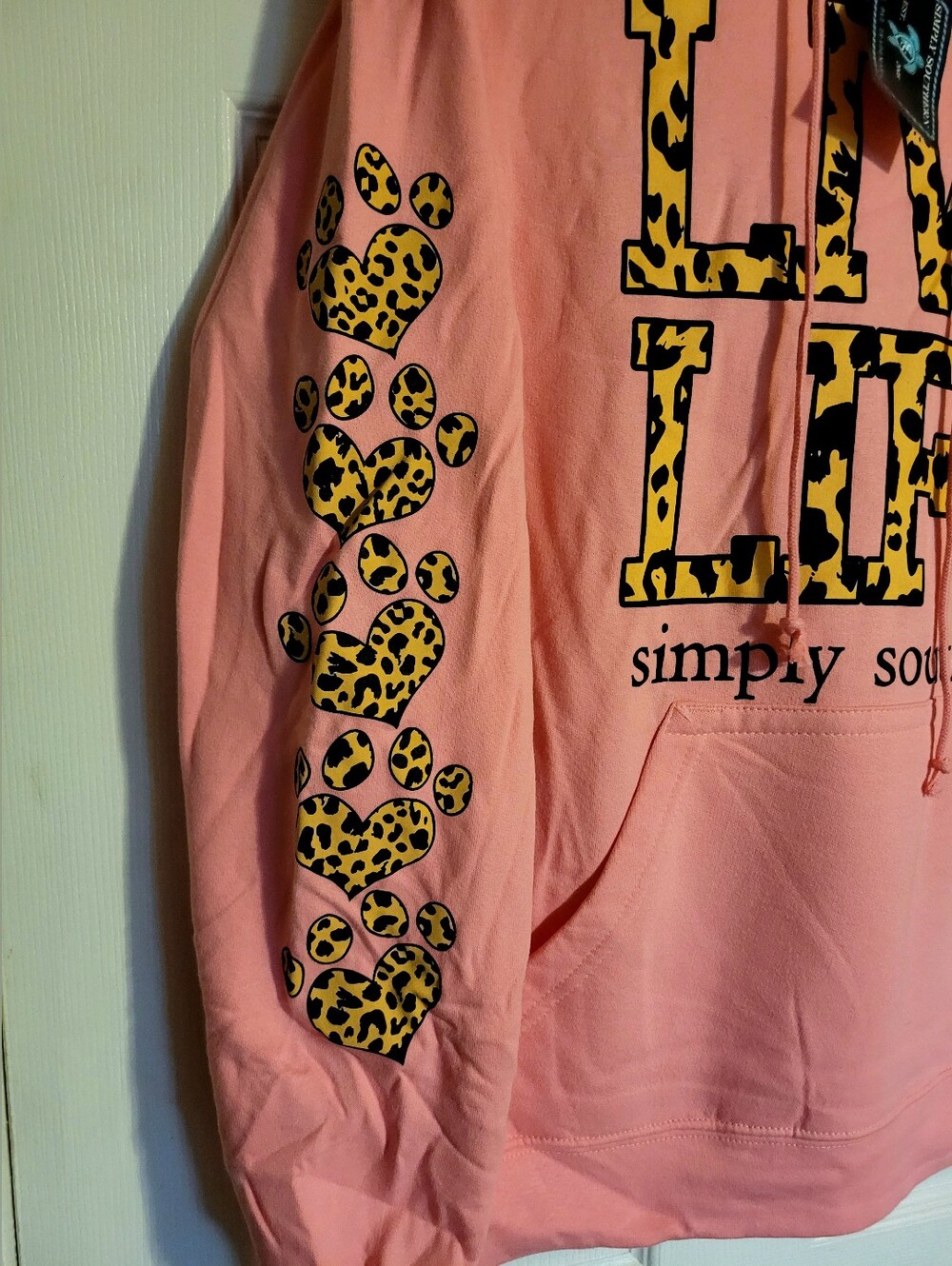Simply Southern Coral "Live Life" Leopard-Print Hoodie - Picture 2 of 6